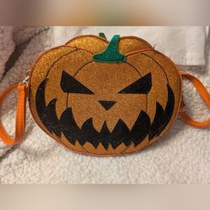Sleepyville Critters Glitter Pumpkin Crossbody Bag - Orange - Halloween